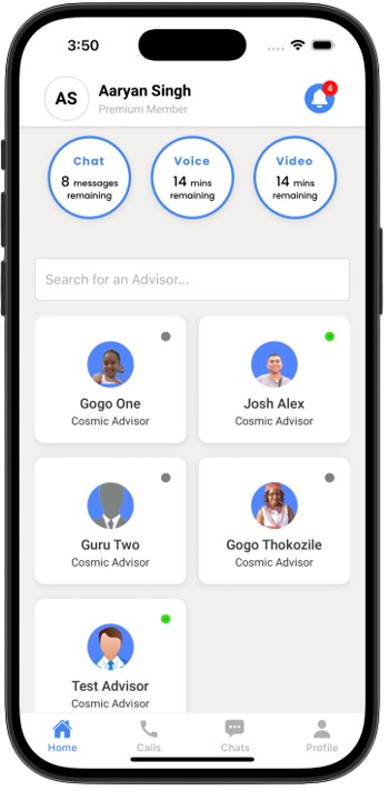 Manifestinguides home screen showing professional advisor listings